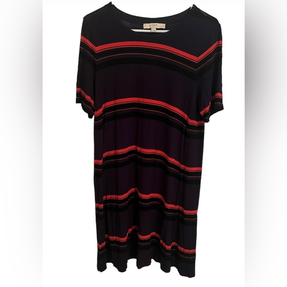 Ann Taylor Loft Striped Short Sleeve Swing Dress Navy/Coral size LP - Picture 2 of 9
